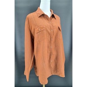 Chicos 2 Brown Coco Top Size 12 Large Womens Pockets 100% Linen Shirt Blouse